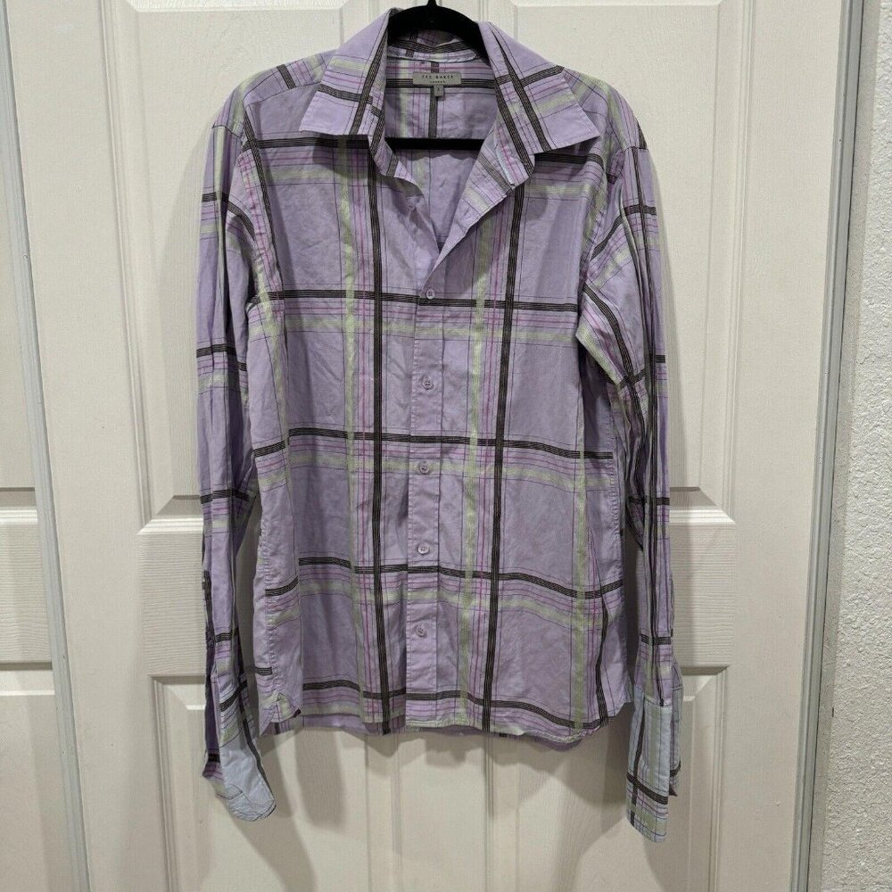 Ted Baker Striped Men's Button Up Shirt Size 4 Medium‎ Purple Striped